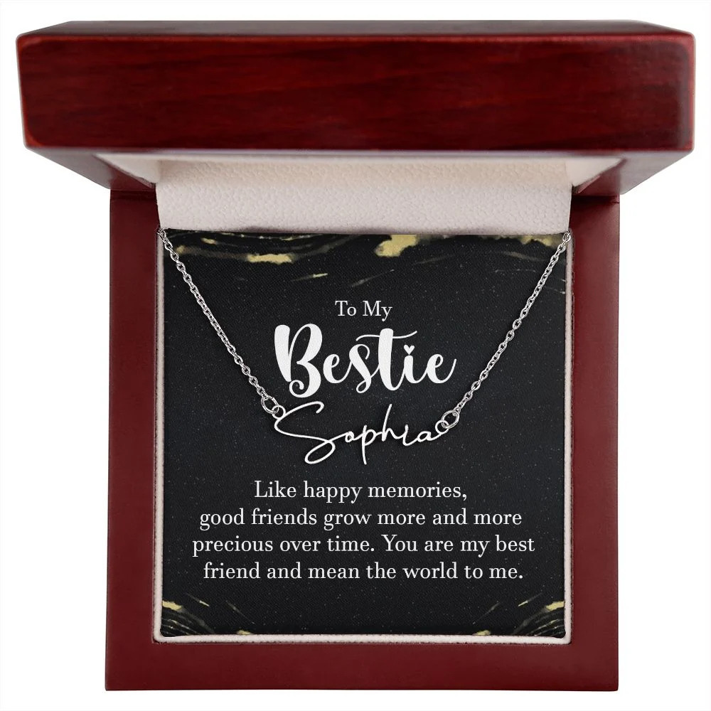 To My Bestie Like Happy Memories Personalized Silver Tone Name Necklace Cus